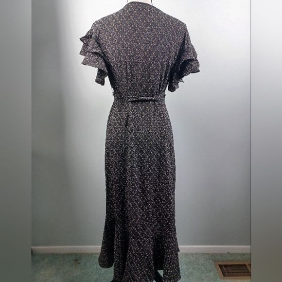 Max Studio Psychedelic Dots Pattern Wrap Ruffle Dress Western Casual - Picture 5 of 7